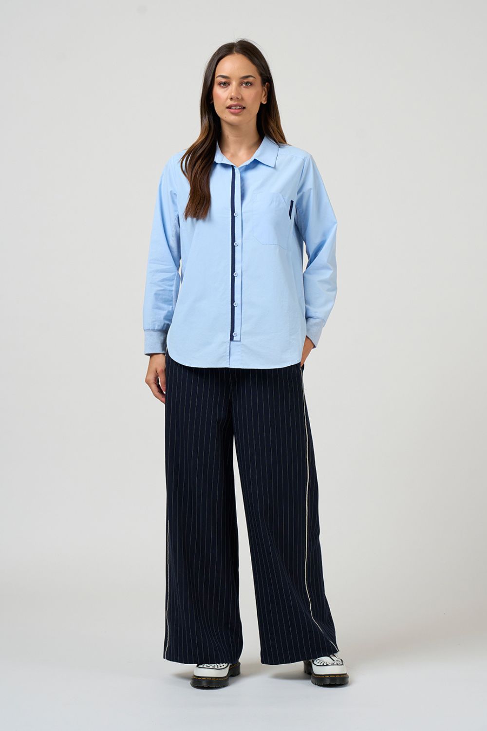 Madly Sweetly - Madly Sweetly Mixed Media Shirt | Sky - Shirt - Silvermaple Boutique 