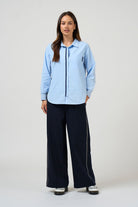 Madly Sweetly - Madly Sweetly Mixed Media Shirt | Sky - Shirt - Silvermaple Boutique 