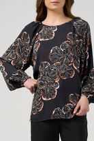 Madly Sweetly - Madly Sweetly Wood Rose Top | Black Multi - Top - Silvermaple Boutique 