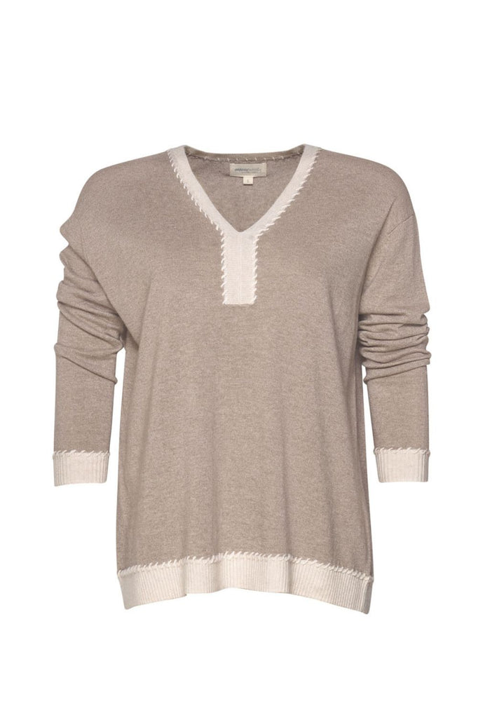 Madly Sweetly Whipped Up V-Sweater | Taupe Multi_Silvermaple Boutique