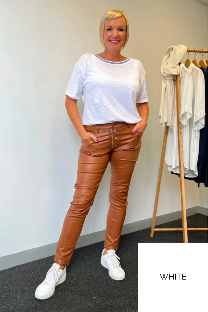 Waxed Button Zip Italian Jean | White - Silvermaple Boutique