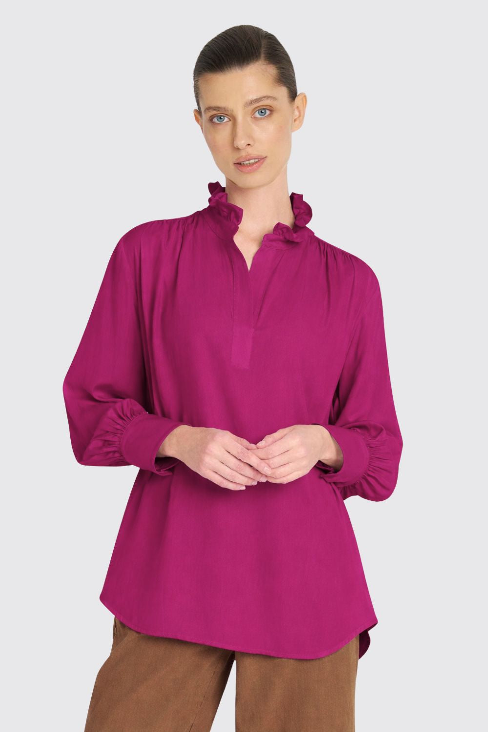 Mela Purdie - Mela Purdie Frill Neck Blouse | Mulberry - Blouse - Silvermaple Boutique 