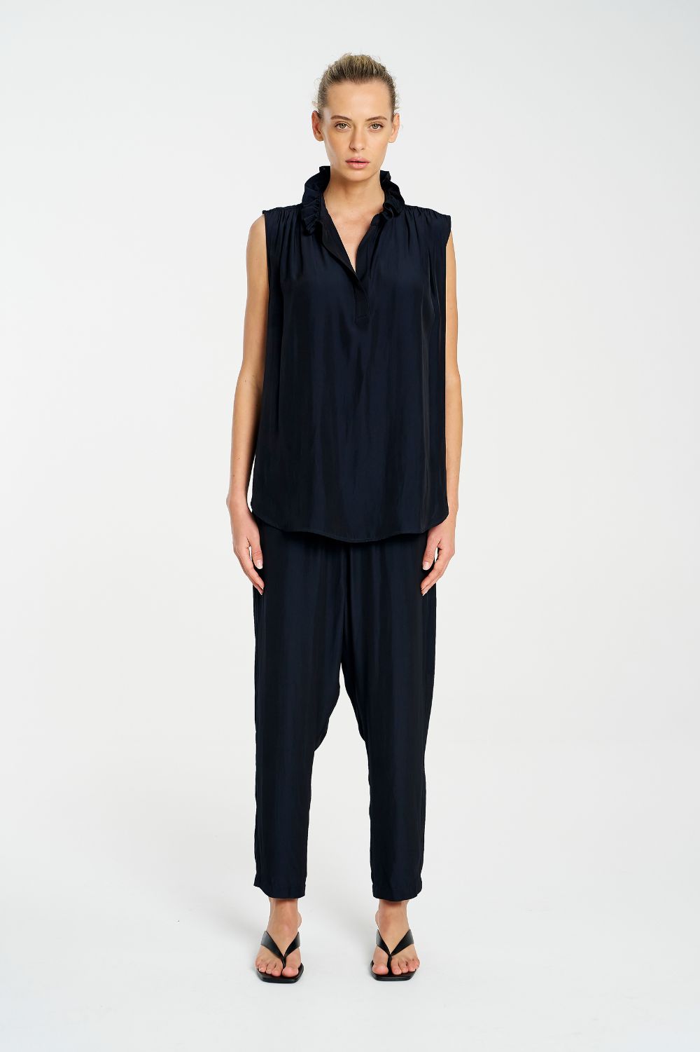 Mela Purdie - Mela Purdie Frill Neck Tank | Navy - Top - Silvermaple Boutique 