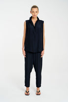 Mela Purdie - Mela Purdie Frill Neck Tank | Navy - Top - Silvermaple Boutique 