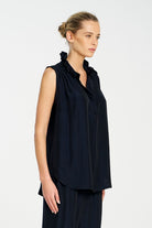 Mela Purdie - Mela Purdie Frill Neck Tank | Navy - Top - Silvermaple Boutique 