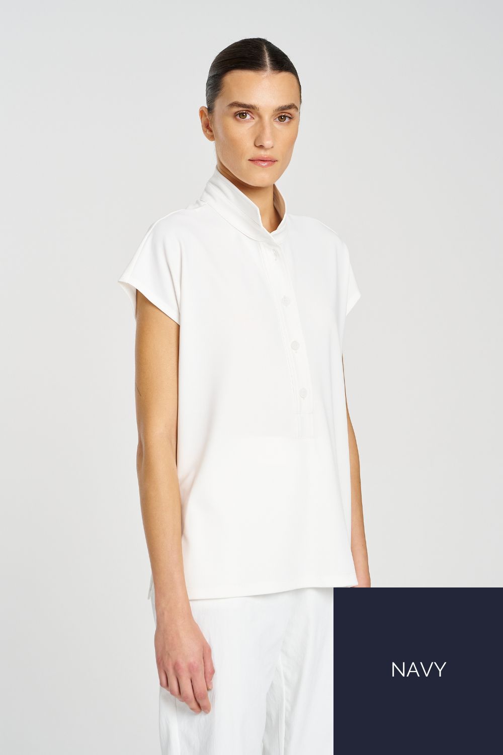 Mela Purdie - Mela Purdie Henley Shell | Navy - Top - Silvermaple Boutique 