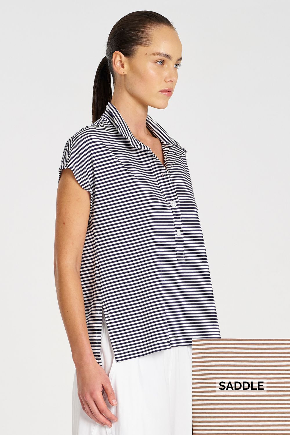 Mela Purdie - Mela Purdie Henley Shell | Saddle Yacht Stripe - Top - Silvermaple Boutique 