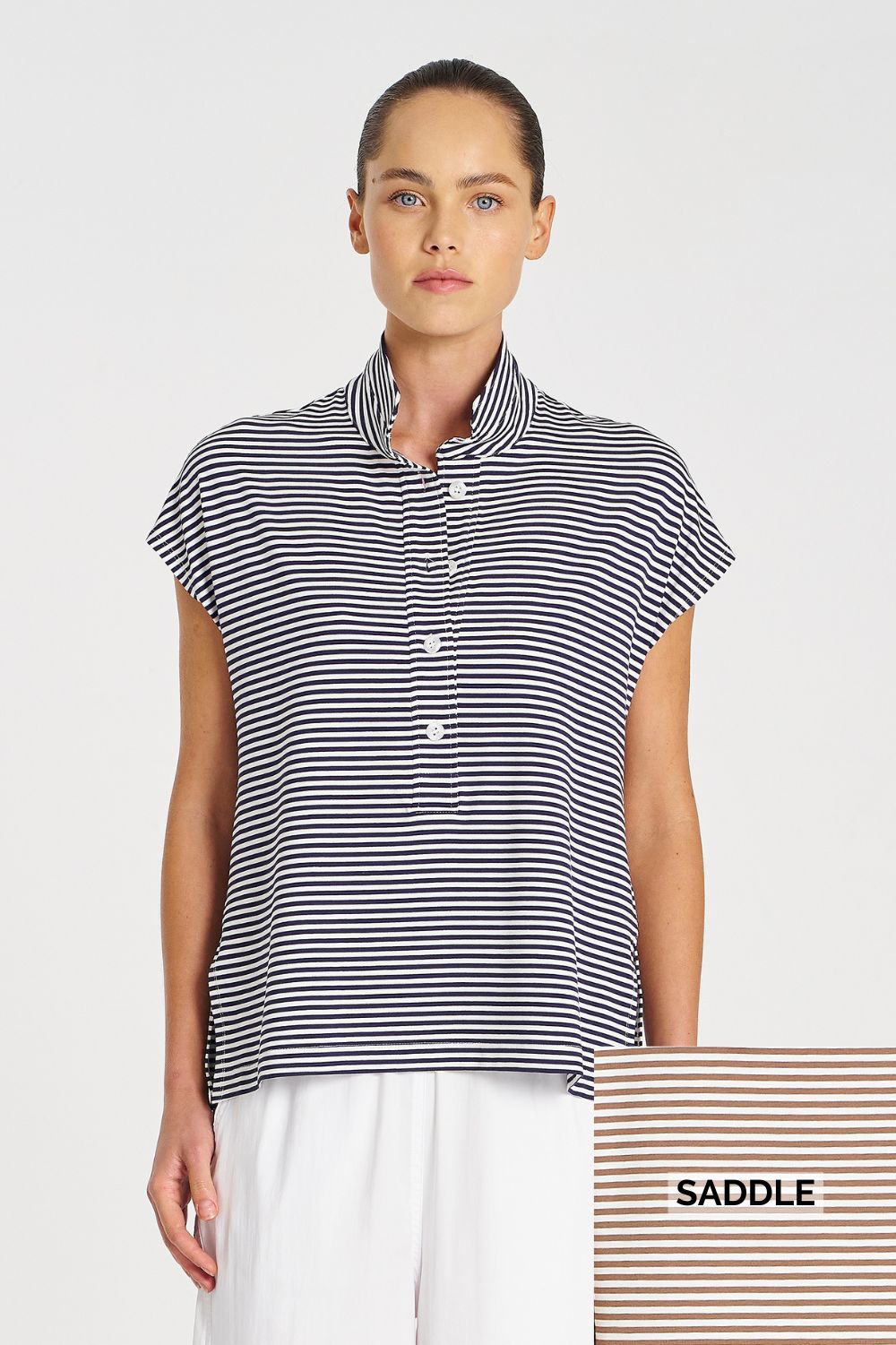 Mela Purdie - Mela Purdie Henley Shell | Saddle Yacht Stripe - Top - Silvermaple Boutique 