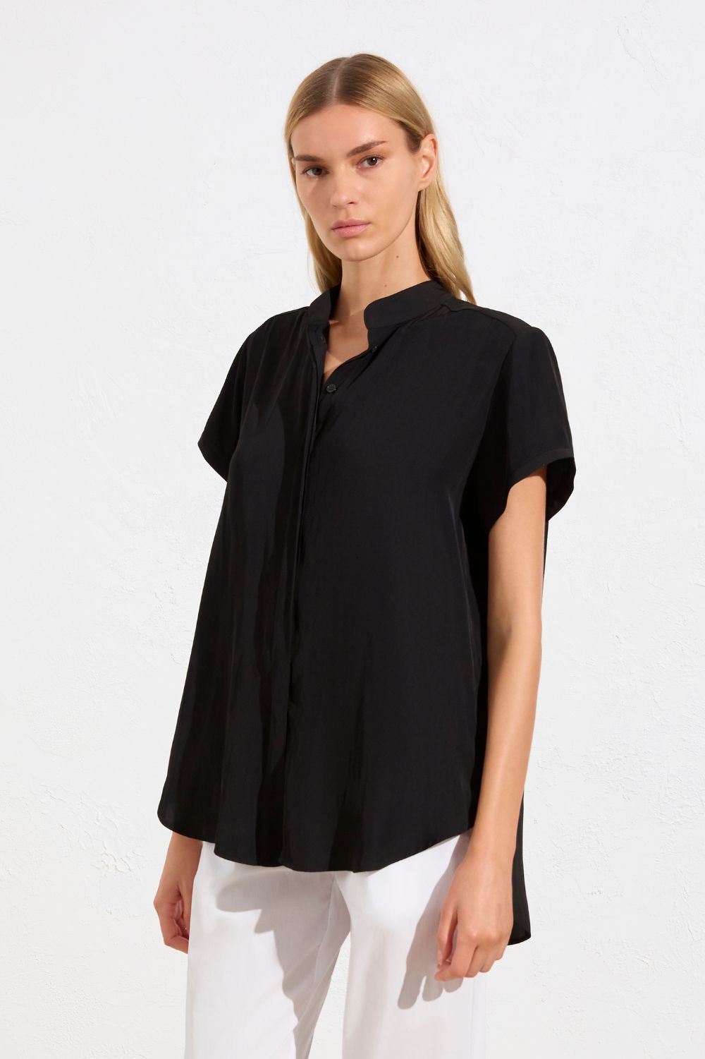 Mela Purdie - Soft Stand Shirt | Black - Shirt - Silvermaple Boutique 