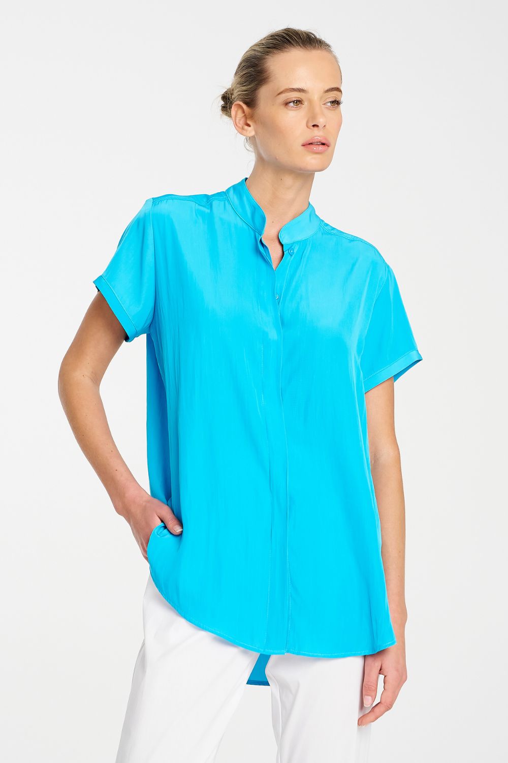 Mela Purdie - Mela Purdie Soft Stand Shirt | Cerulean - Shirt - Silvermaple Boutique 