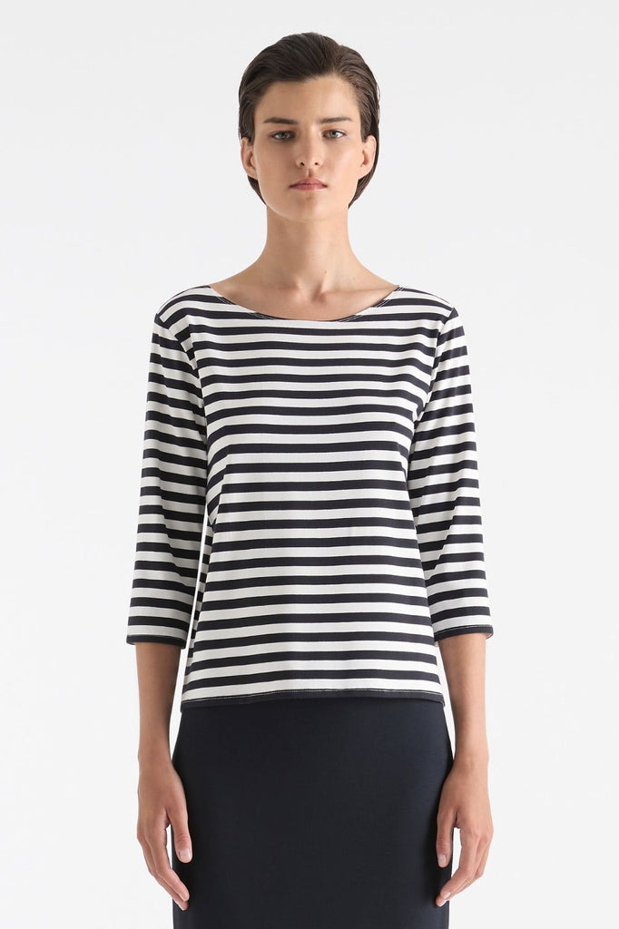 Mela Purdie Relaxed Boat Neck | White/Navy_Silvermaple Boutique