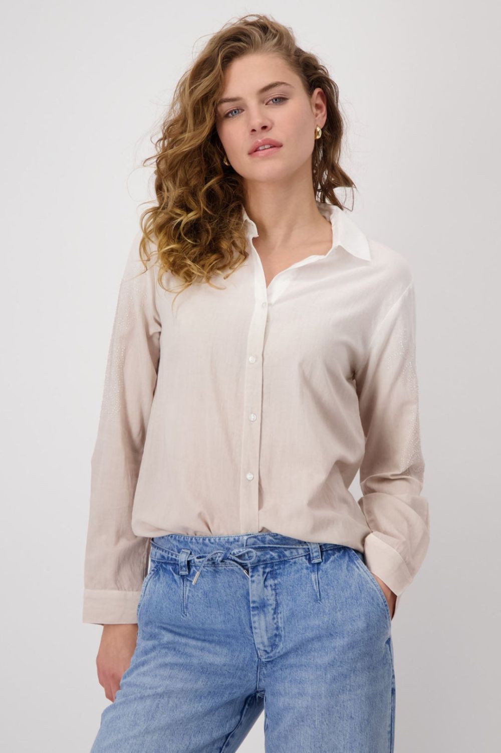 Monari - Batik Shirt with Embellishment | Warm Sand - Shirt - Silvermaple Boutique 