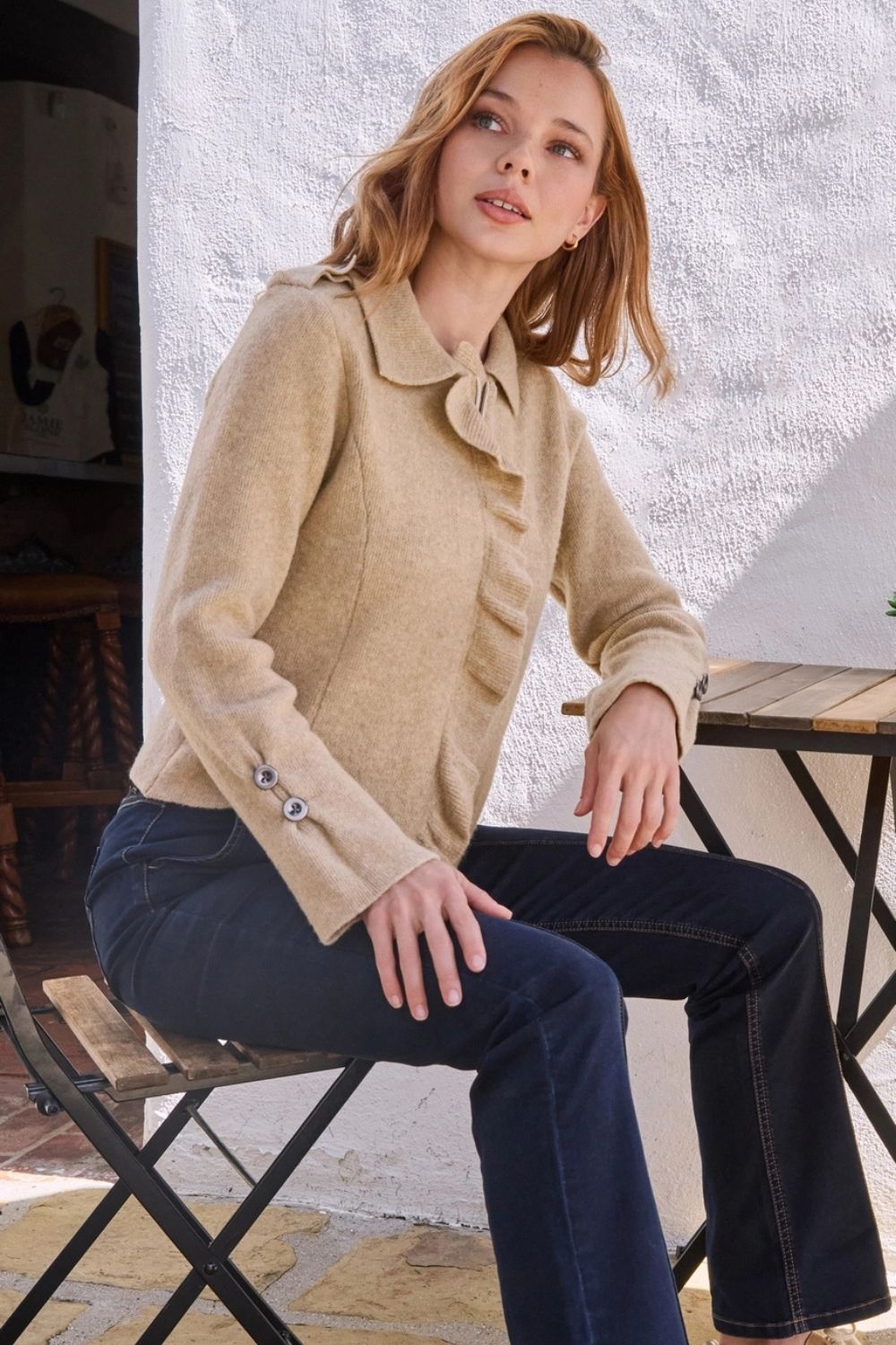 Monari - Monari Cardigan With Ruffles | Cinnamon - Cardigan - Silvermaple Boutique 