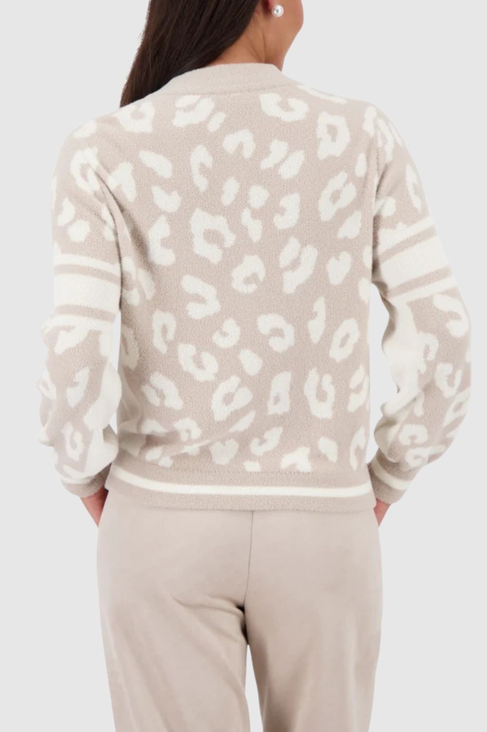 Monari - Monari Fluffy Leopard Jacket | Off White - Cardigan - Silvermaple Boutique 