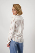 Monari - Satin Striped Blouse | Creamy Beige Patterned - Blouse - Silvermaple Boutique 
