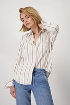 Monari - Satin Striped Blouse | Creamy Beige Patterned - Blouse - Silvermaple Boutique 