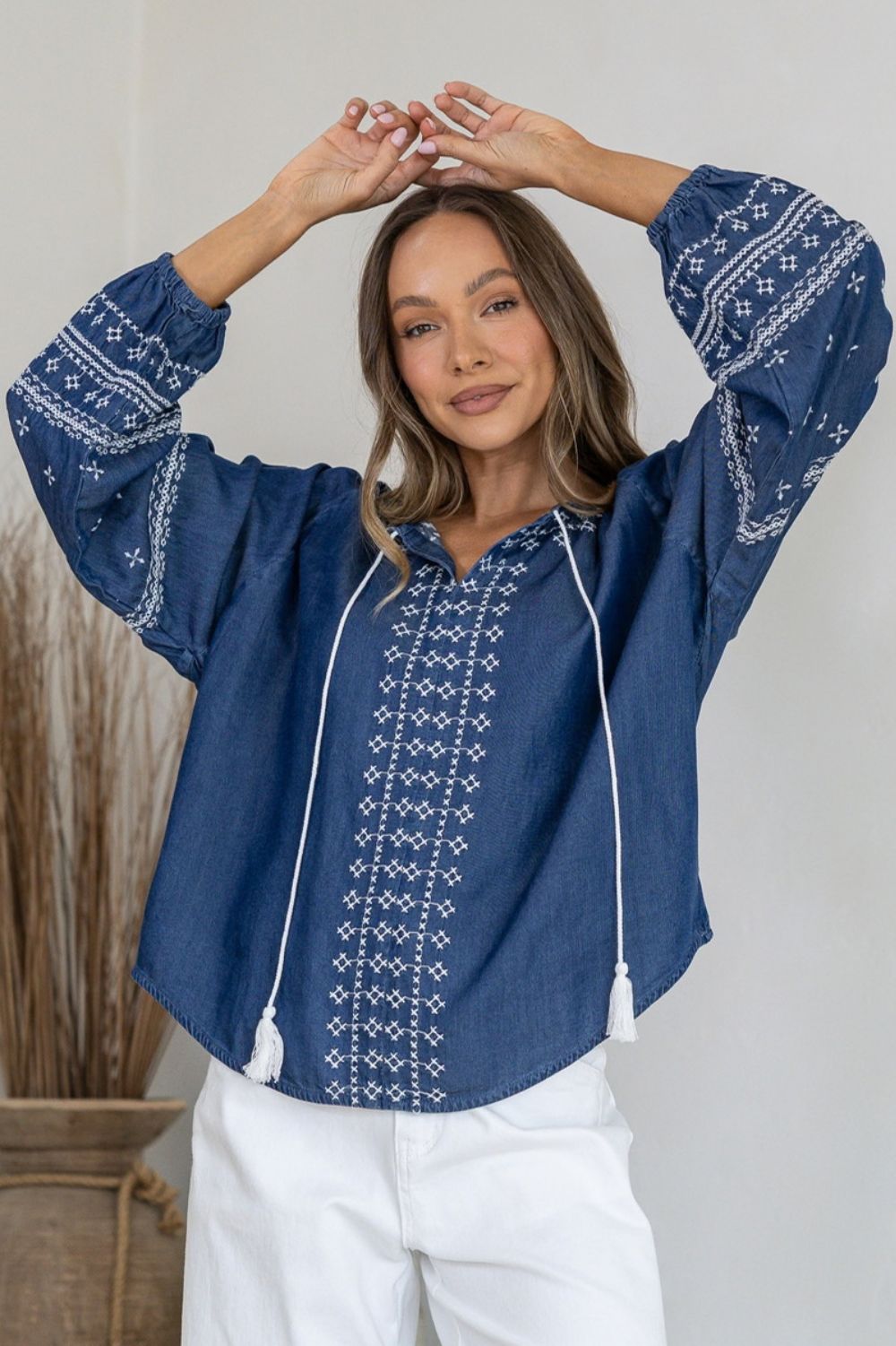 Fashion Curated - Nellie Chambray Blouse | Dark Denim - Blouse - Silvermaple Boutique 