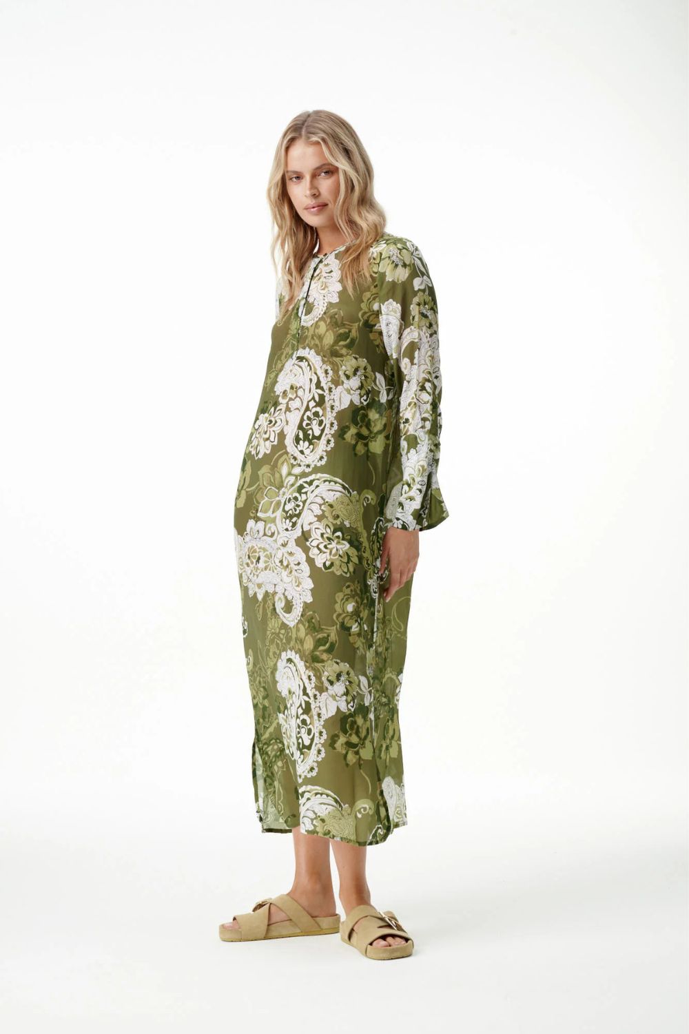 Oneseason - Oneseason Long Genie Dress | Khaki Swirl - Dress - Silvermaple Boutique 