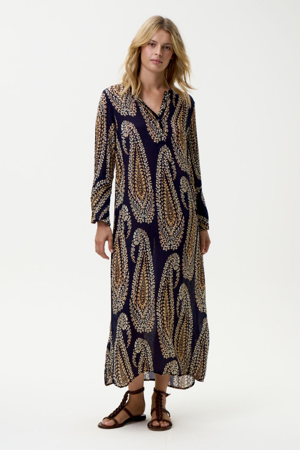 Oneseason - Oneseason Long Genie Dress | Provence Navy Paisley - Dress - Silvermaple Boutique 