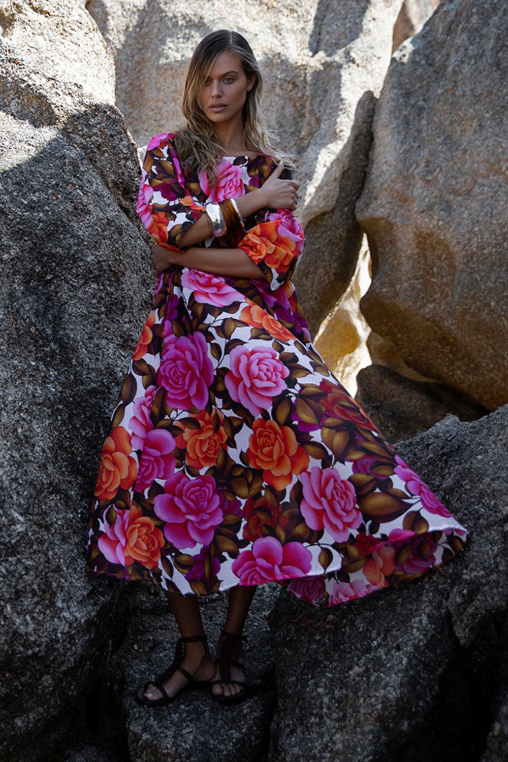 Oneseason - Oneseason Long Jackie Dress | Deia Roses - Dress - Silvermaple Boutique 