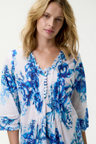 Oneseason - Oneseason Long Poppy Dress | Kefalonia Blue Roses - Dress - Silvermaple Boutique 