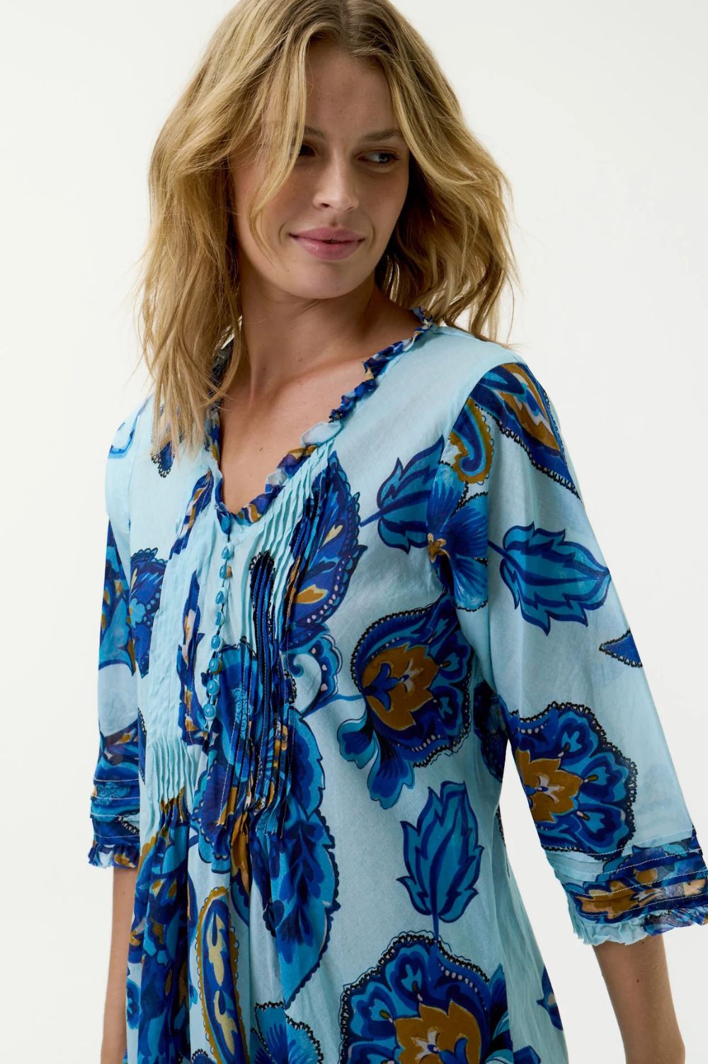 Oneseason - Oneseason Long Poppy Dress | Lemnos Blue Flower - Dress - Silvermaple Boutique 