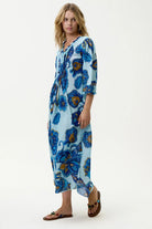 Oneseason - Oneseason Long Poppy Dress | Lemnos Blue Flower - Dress - Silvermaple Boutique 