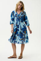 Oneseason - Oneseason Middy Poppy Dress | Lemnos Blue Flower - Dress - Silvermaple Boutique 