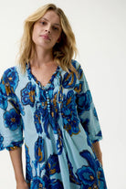 Oneseason - Oneseason Middy Poppy Dress | Lemnos Blue Flower - Dress - Silvermaple Boutique 