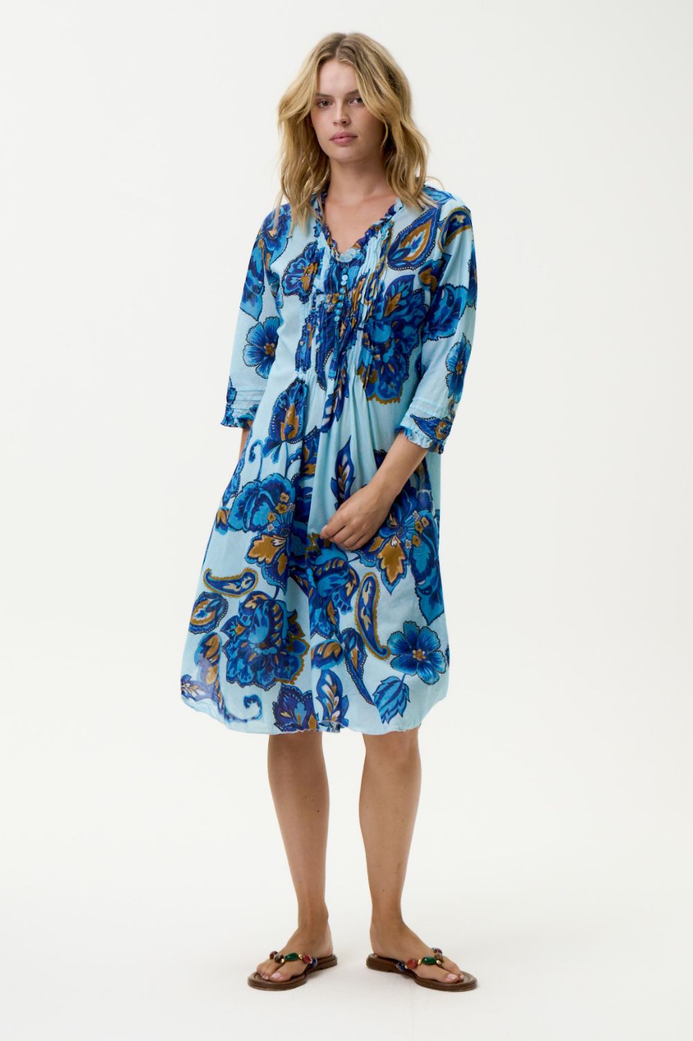 Oneseason - Oneseason Middy Poppy Dress | Lemnos Blue Flower - Dress - Silvermaple Boutique 