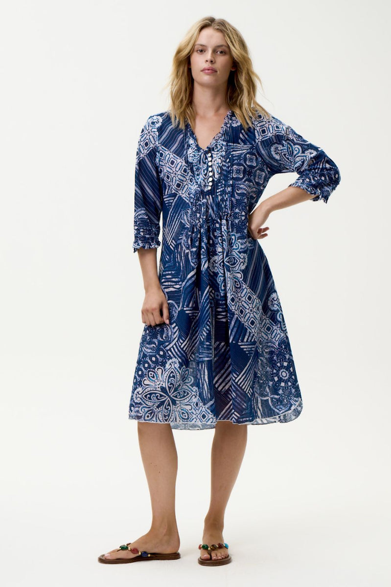 One Season Middy Poppy Floral Print Pleat Front Cotton Dress Flamenco Pink