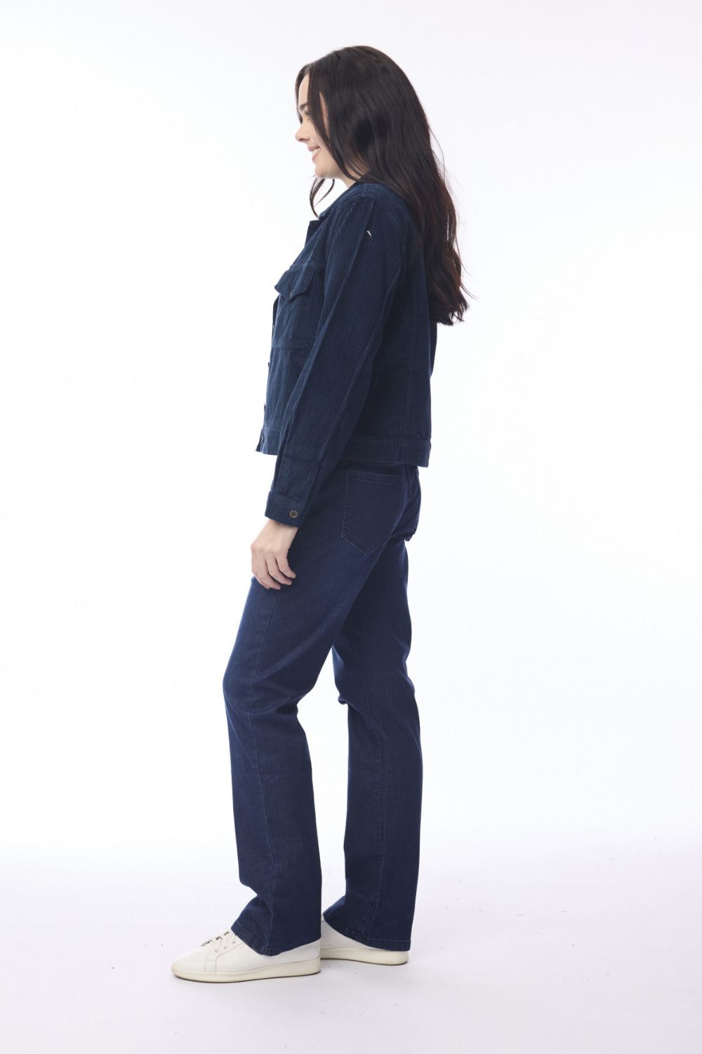 Orientique - Cord Solid Biker Jacket | Navy - Jacket - Silvermaple Boutique 