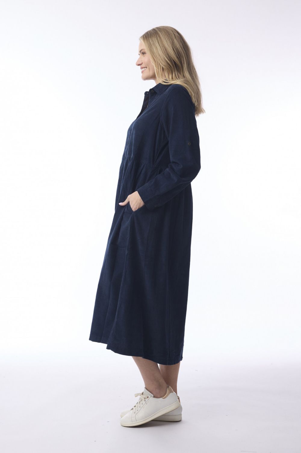 Orientique - Cord Solid Dress | Navy - Dress - Silvermaple Boutique 