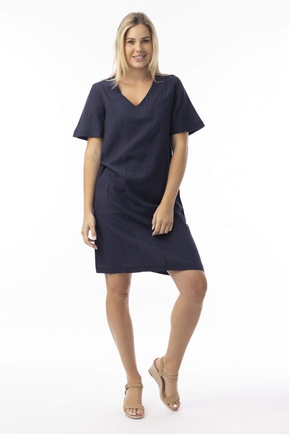 Orientique - Linen Essentials Shift Dress | Navy - Dress - Silvermaple Boutique 