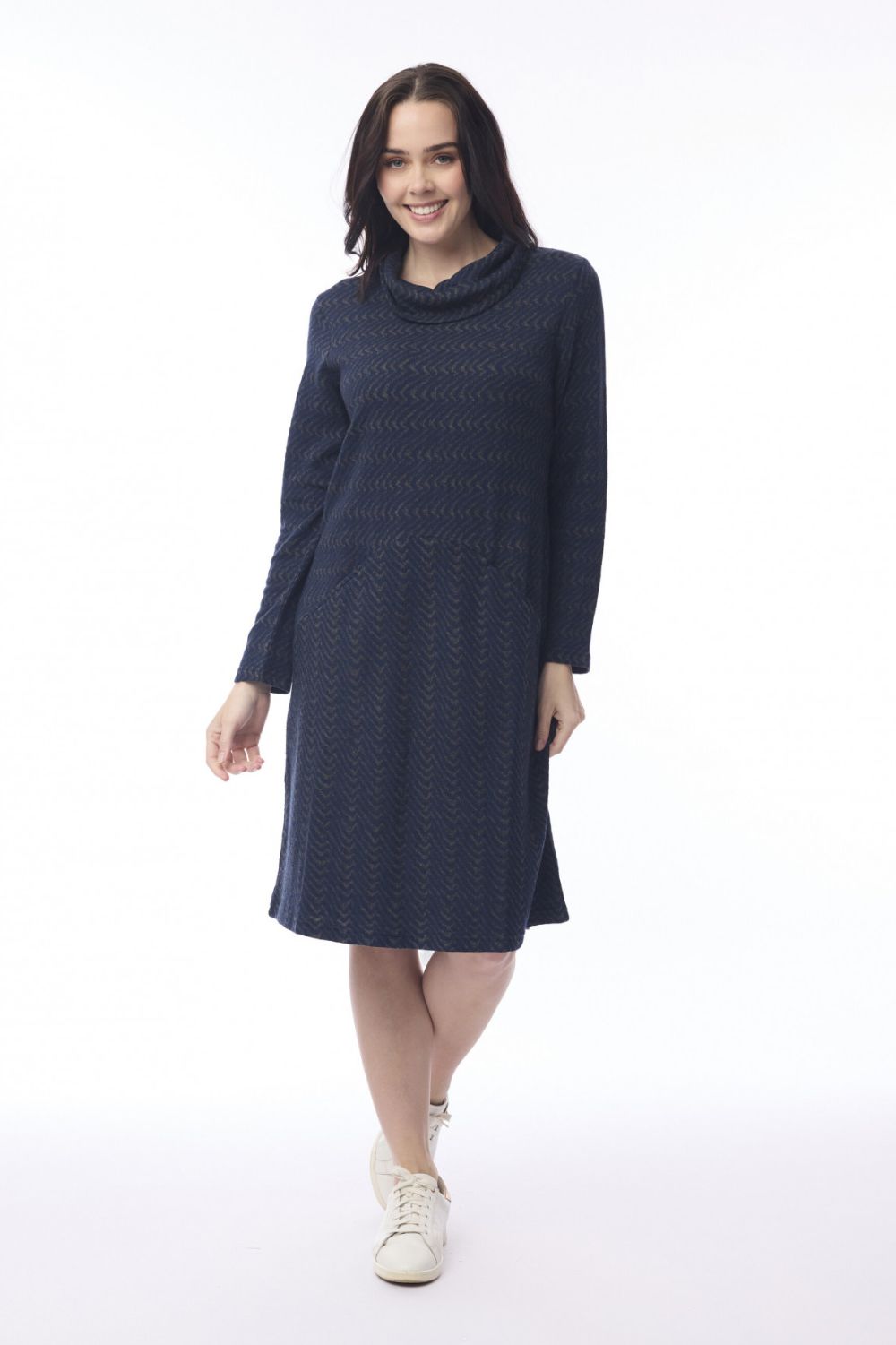 Orientique - Maluku Cowl Neck Dress | Navy - Dress - Silvermaple Boutique 