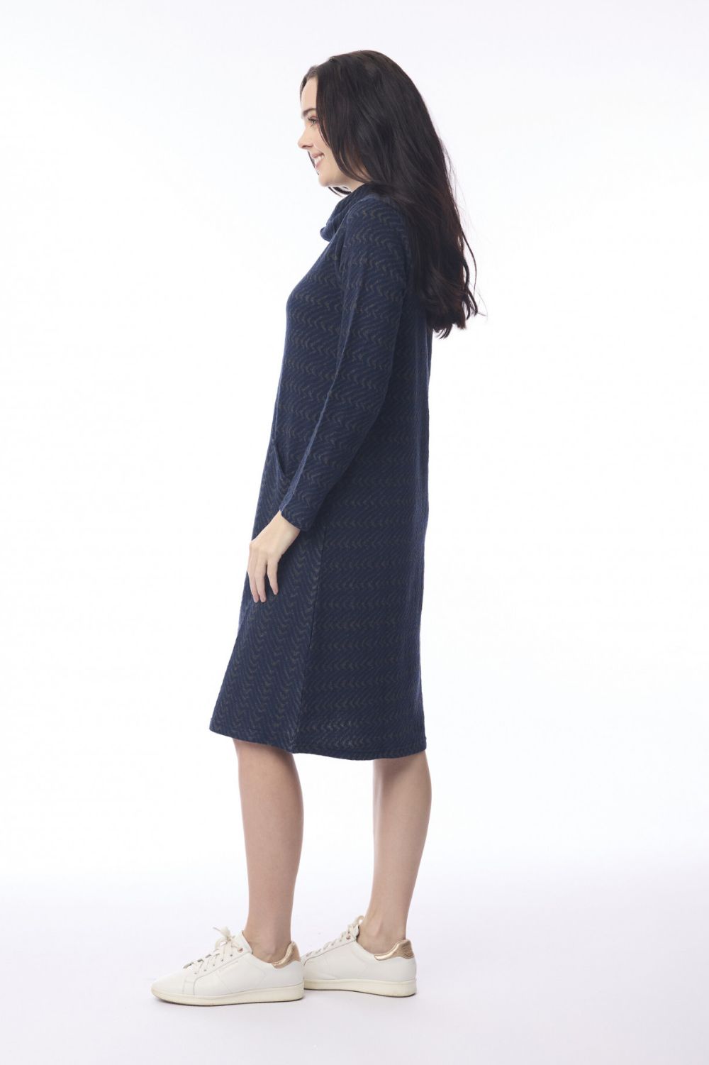 Orientique - Maluku Cowl Neck Dress | Navy - Dress - Silvermaple Boutique 