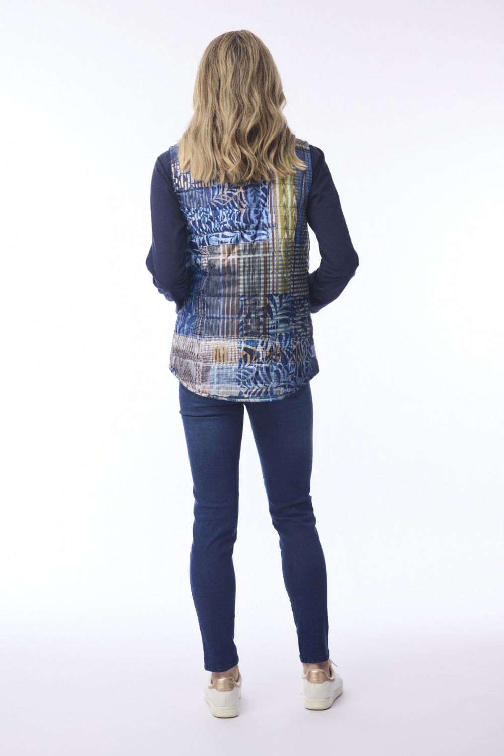 Orientique - Reversible Puffer Vest | Navy Print - Vest - Silvermaple Boutique 