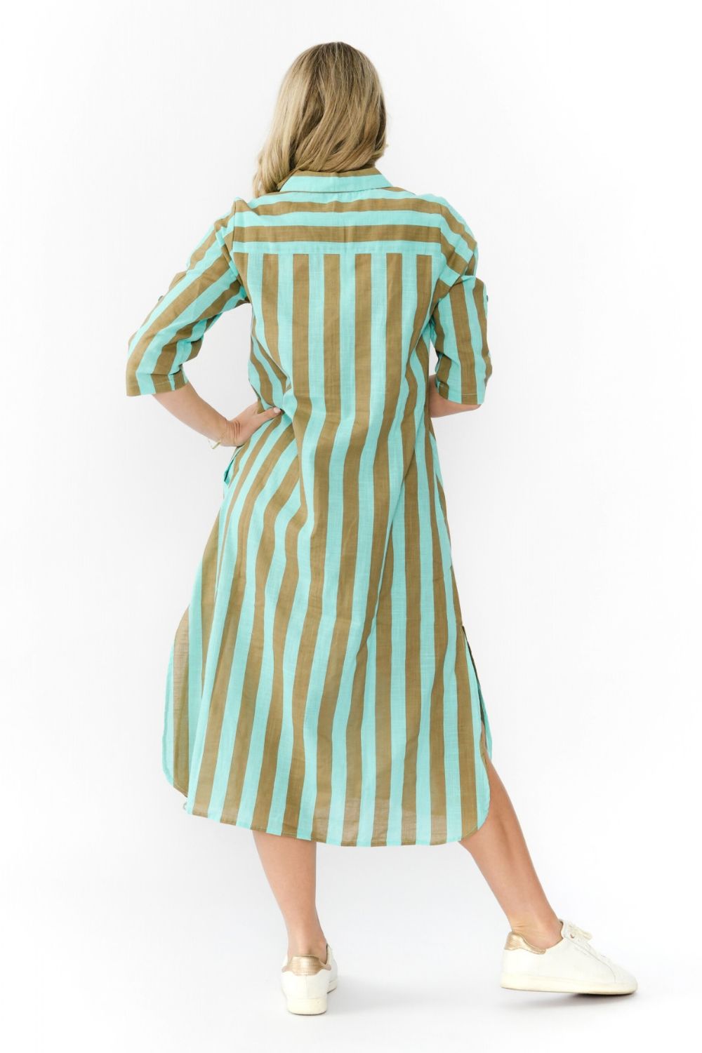 Orientique - Sofia Shirt Dress | Mocha/Sky Stripe - Dress - Silvermaple Boutique 