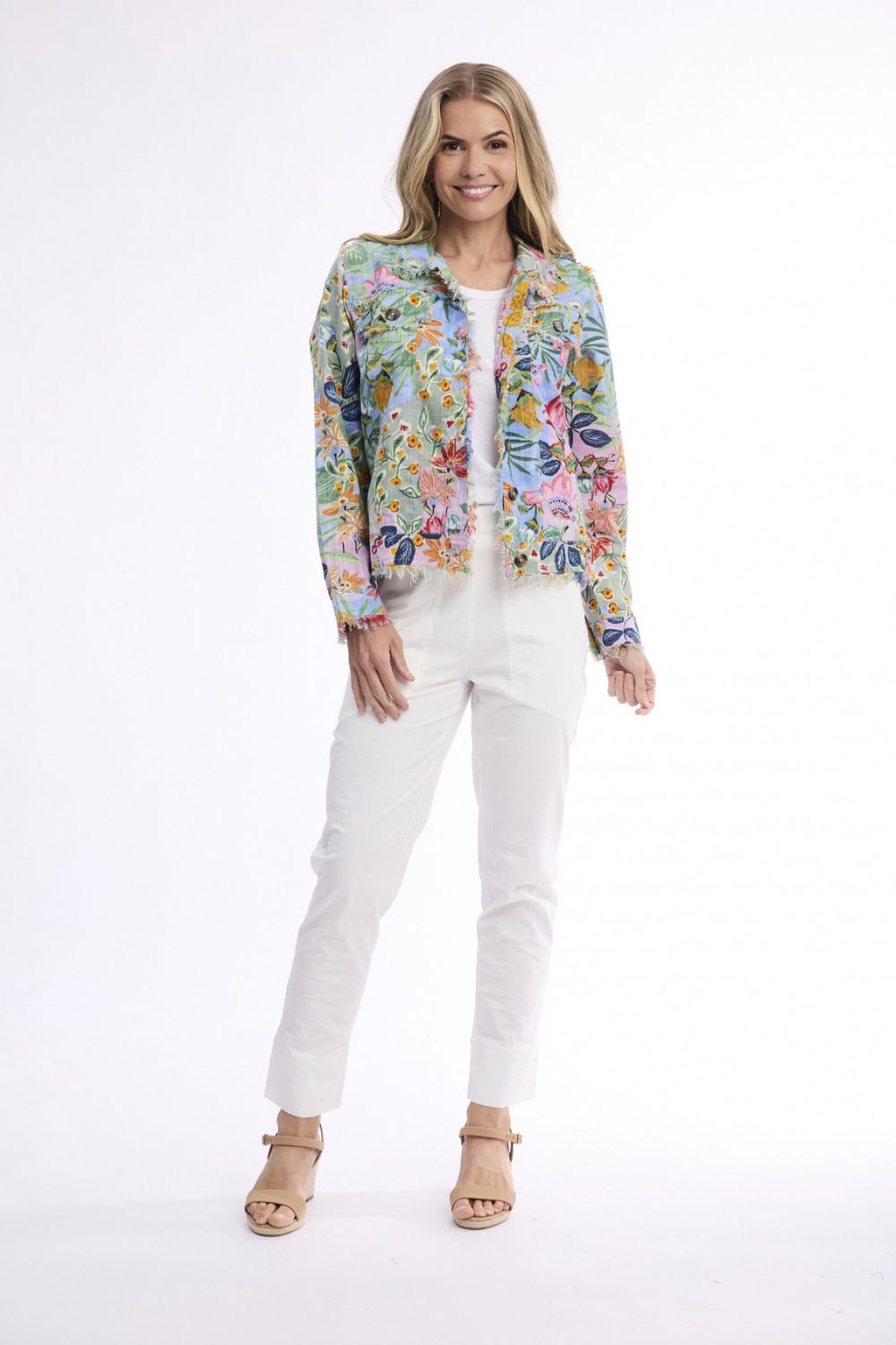 Orientique - Sur Mer Fringe Jacket | Pastel Botanical - Jacket - Silvermaple Boutique 