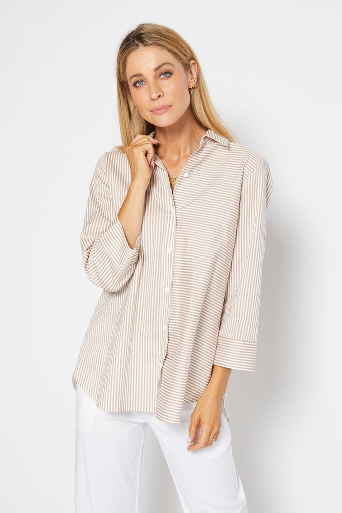Philosophy Regina Shirt | Camel Stripe_Silvermaple Boutique