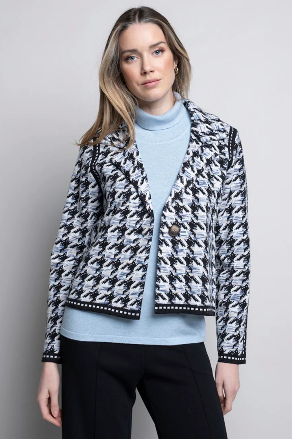 Picadilly - Houndstooth 1-Button Short Jacket | Blue Multi - Jacket - Silvermaple Boutique 