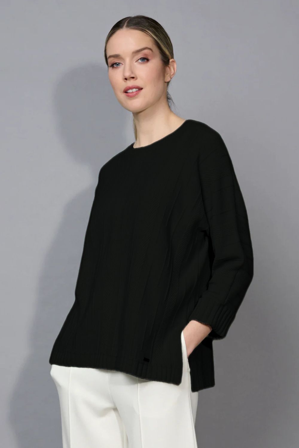 Picadilly - Picadilly 3/4 Sleeved Textured Top | Black - Top - Silvermaple Boutique 