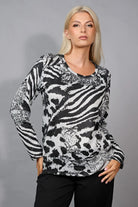 Picadilly - Picadilly Animal Print Top | Grey/Black - Top - Silvermaple Boutique 