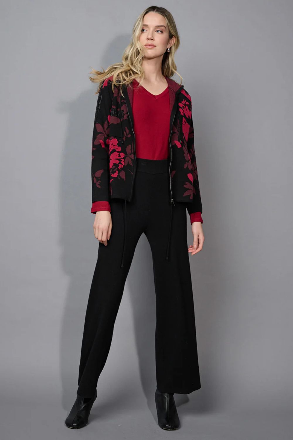 Picadilly - Picadilly Embellished Hooded Jacket | Bordeaux Multi - Jacket - Silvermaple Boutique 