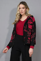 Picadilly - Picadilly Embellished Hooded Jacket | Bordeaux Multi - Jacket - Silvermaple Boutique 