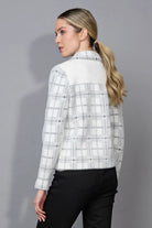 Picadilly - Picadilly Plaid Pockets Short Jacket | Off White/Grey - Jacket - Silvermaple Boutique 
