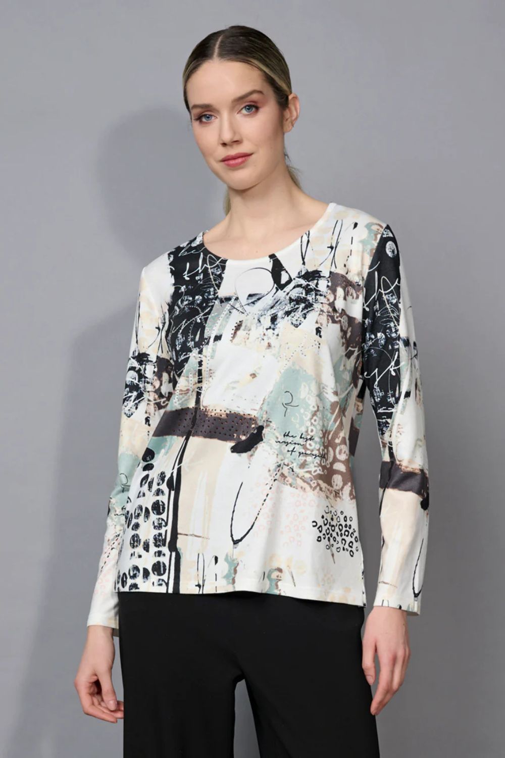 Picadilly - Picadilly Printed Soft Knit Top | Dusty Jade - Top - Silvermaple Boutique 