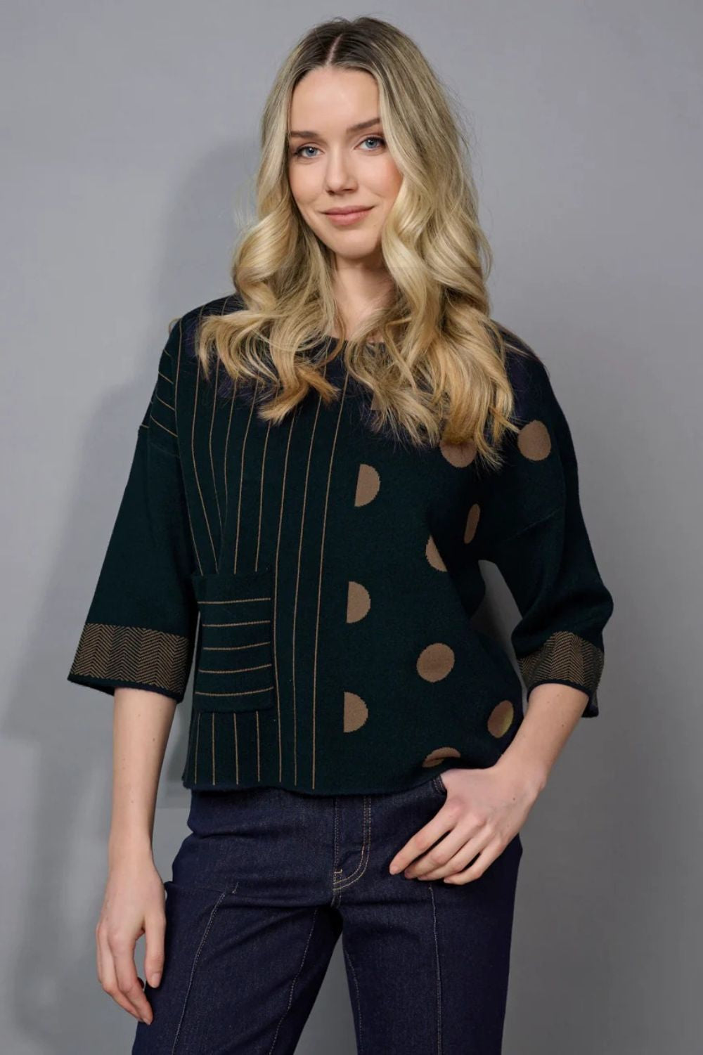 Picadilly - Picadilly Striped Polka-Dot Top | Camel Multi - Top - Silvermaple Boutique 