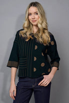 Picadilly - Picadilly Striped Polka-Dot Top | Camel Multi - Top - Silvermaple Boutique 