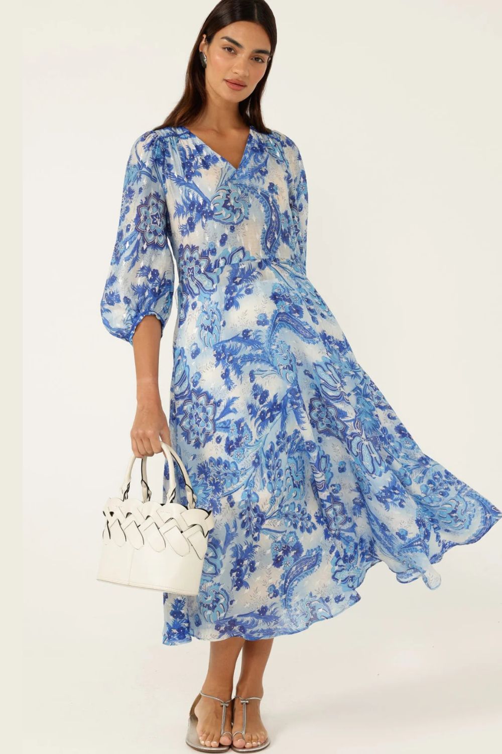 Sacha Drake - Mykonos Midi Dress | Blue Flower - Dress - Silvermaple Boutique 